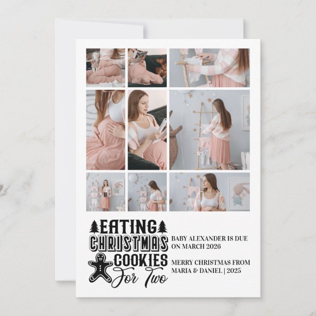 9 Photo Christmas Cookies for 2 Pregnancy  Holiday Card (Front)