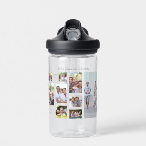 9 Photo Collage 3 Quotes Monogram Initial  Water Bottle