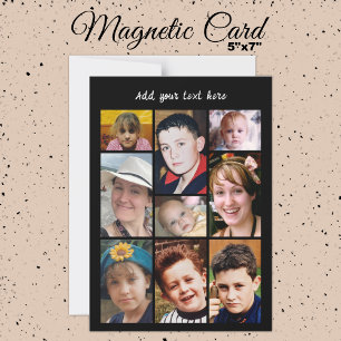9 photo collage add text black magnetic card