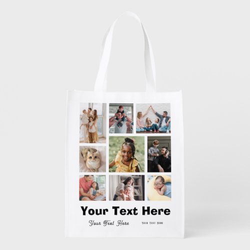 9 Photo Collage And Script Text Black and White  Grocery Bag