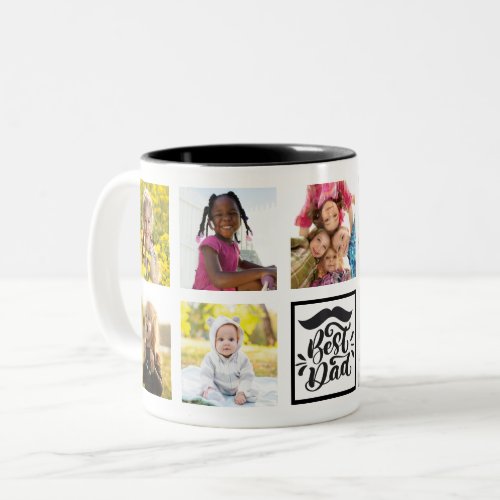 9 Photo Collage Best Dad Fathers Day Two_Tone Coffee Mug