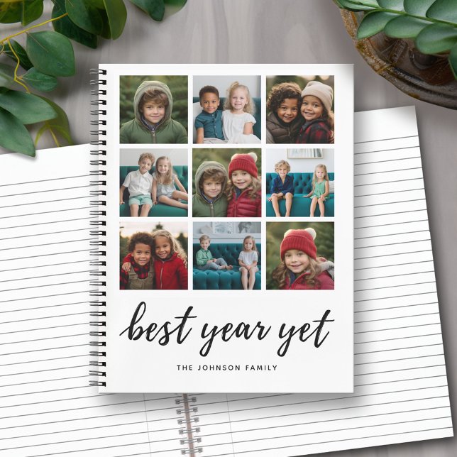9 Photo Collage Best Year Yet Black Calligraphy Notebook (Personalized Notebook with Custom Text and Photos)