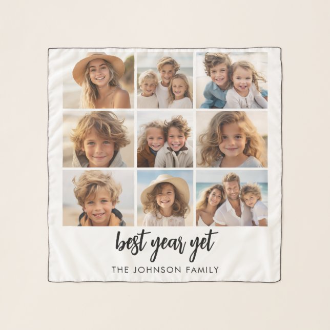 9 Photo Collage Best Year Yet Black Calligraphy Scarf (Front)