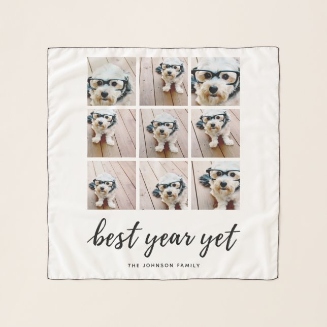 9 Photo Collage Best Year Yet Black Calligraphy Scarf (Front)