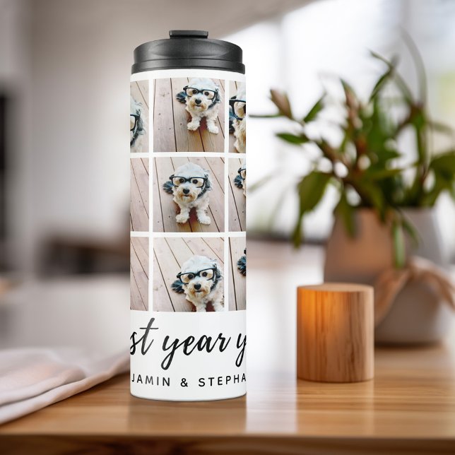 9 Photo Collage Best Year Yet Black Calligraphy Thermal Tumbler (Personalized Thermal Tumbler - Add Photos, Text - Customize Completely in the Advanced Design Area)