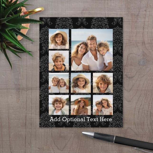 9 Photo Collage - black damask pattern Postcard (9 Photo personal postcard)
