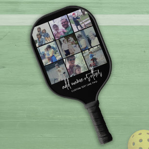 9 Photo Collage - Black - White Trendy Script Pickleball Paddle