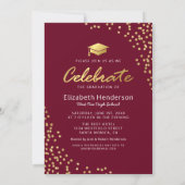 9 Photo Collage Burgundy Gold Graduation Party Invitation (Back)