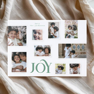 9 Photo Collage Elegant JOY Christmas Letterpress Photo Cards