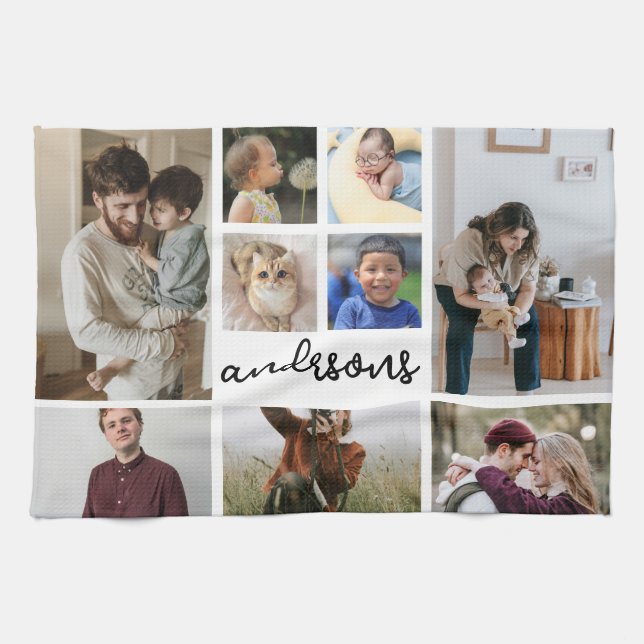 9 Photo Collage Family Kitchen Towels (Horizontal)