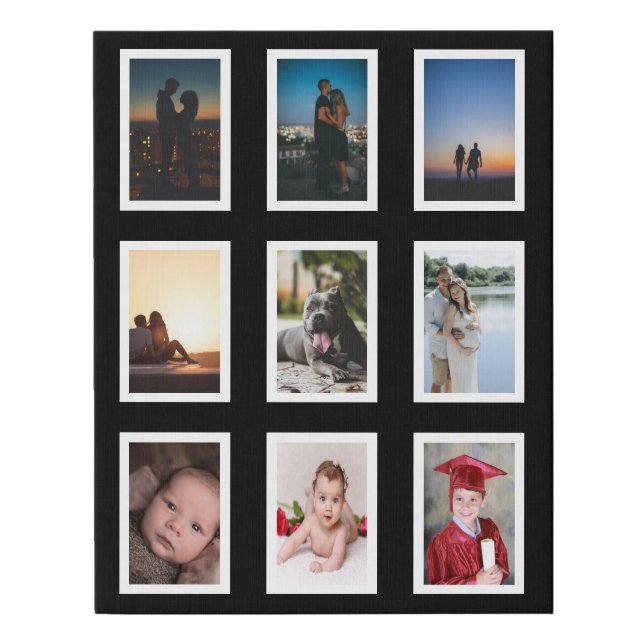 9 Photo Collage Family Personalized Faux Canvas Print (Front)