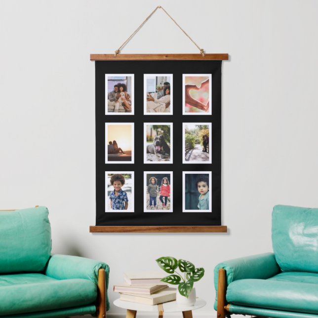 9 Photo Collage Family Personalized Hanging Tapestry (Living Room)