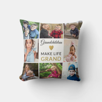 9 Photo Collage Grandchildren Make Life Grand  Throw Pillow