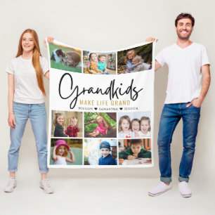 9 Photo Collage Grandkids Make Life Grand Quote Fleece Blanket