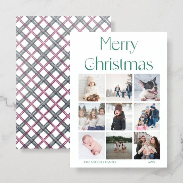 9 photo collage grid elegant Christmas Card (Front/Back)