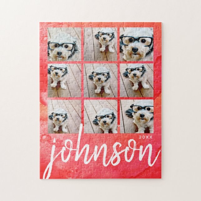 9 Photo Collage - Merry Christmas red Watercolor Jigsaw Puzzle (Vertical)