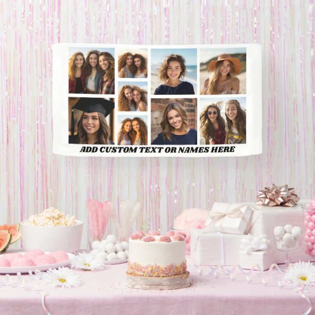 9 Photo Collage Minimalist - Black and White Grid Banner (Party)