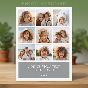 9 Photo Collage Minimalist with Color Text Box Postcard