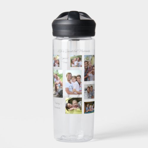 9 Photo Collage Monogram Initial 3 Quotes Water Bottle