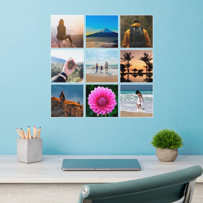 9 Photo Collage Nine Picture Gallery Customizable Wall Decal | Zazzle