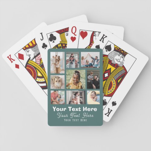 9 Photo Collage or Collage with Script Text green  Playing Cards