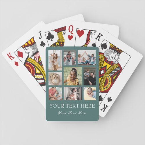 9 Photo Collage or Collage with Script Text green Playing Cards