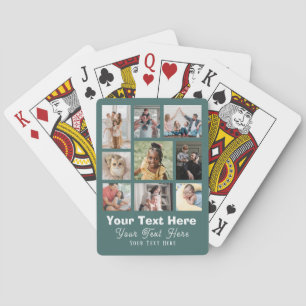 9 Photo Collage or Collage with Script Text green Poker Cards