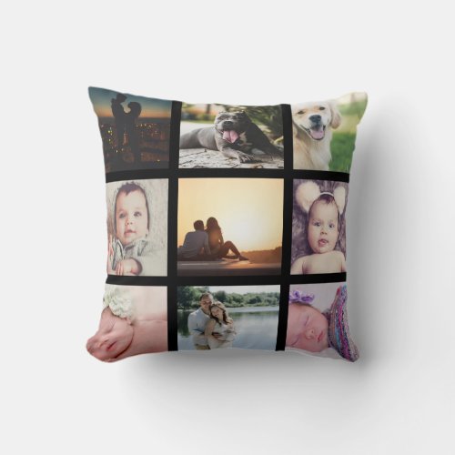 9 Photo Collage Personalized Throw Pillow