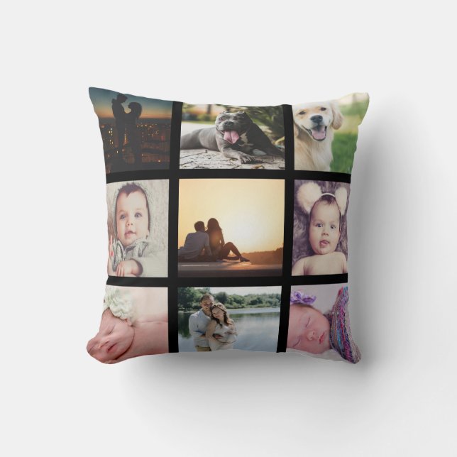 9 Photo Collage Personalized Throw Pillow (Front)