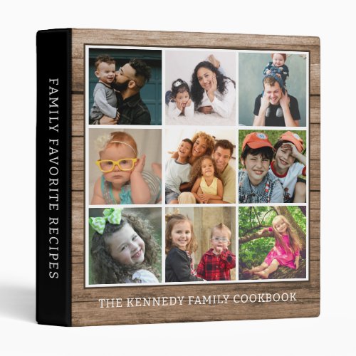 9 Photo Collage Rustic Wood Family Recipe Cookbook 3 Ring Binder