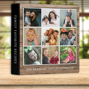 9 Photo Collage Rustic Wood Family Recipe Cookbook 3 Ring Binder