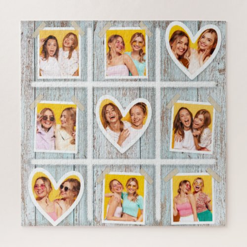 9 Photo Collage Rustic Wood Hearts Best Friends Jigsaw Puzzle