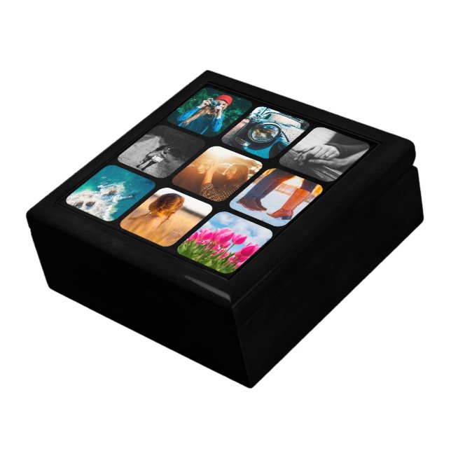 9 Photo Collage Template Black Present Gift Box (Side)