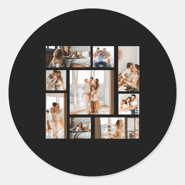 9 Photo Collage Template  Classic Round Sticker (Front)