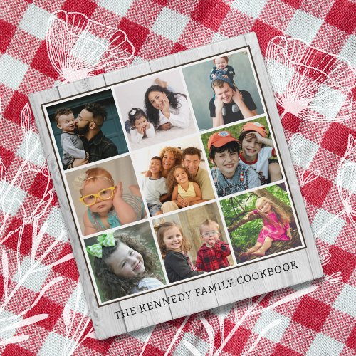 9 Photo Collage White Wood Family Recipe Cookbook 3 Ring Binder
