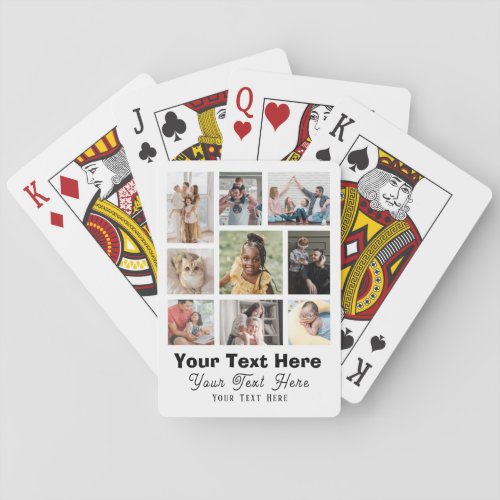 9 Photo Collage with Script Text black and white Playing Cards