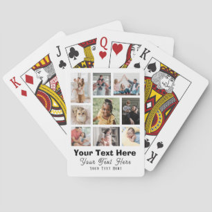 9 Photo Collage with Script Text black and white Poker Cards