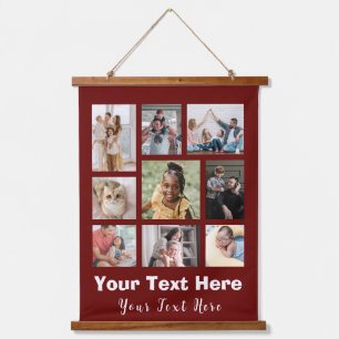 9 Photo Collage with Script Text White Hanging Tapestry