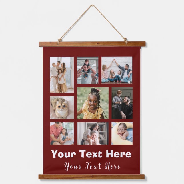 9 Photo Collage with Script Text White  Hanging Tapestry (Front)