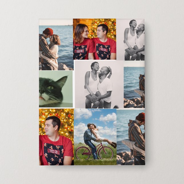 9 Photo Custom Personalized Collage Button (Front)