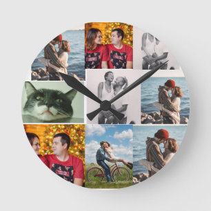 9 Photo Custom Personalized Collage Round Clock