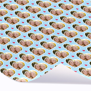 9 Photo Cute Love Heart Elegant Blue Pattern Wrapping Paper