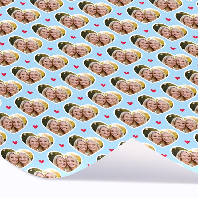 9 Photo Cute Love Heart Elegant Blue Pattern Wrapping Paper (Creator Uploaded)