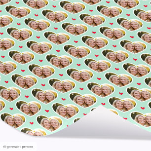 9 Photo Cute Love Heart Elegant Mint Green Pattern Wrapping Paper