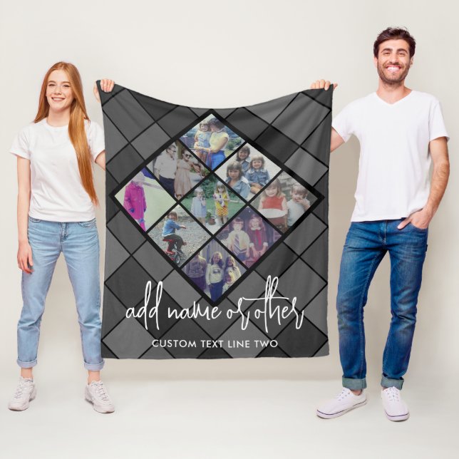 9 Photo Diamond Pattern - Black and Gray Fleece Blanket (In Situ)