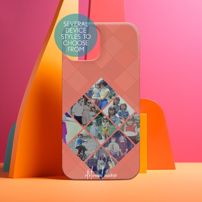 9 Photo Diamond Pattern Collage Coral terra cotta Samsung Galaxy Case (Personalized Phone Case - Pick Your Device Style and Customize the Design)
