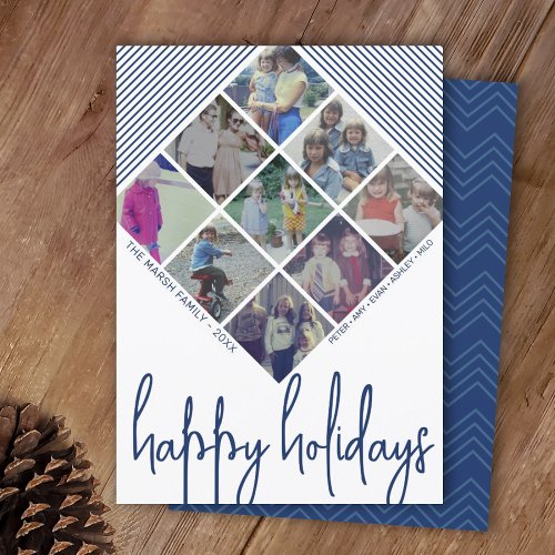 9 Photo Diamond Pattern _ Happy Holidays Navy Holiday Card