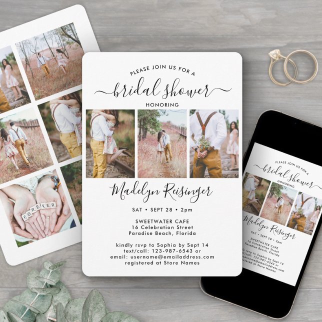 9 Photo Elegant Modern Calligraphy Bridal Shower Invitation (Creator Uploaded)