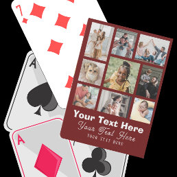 9 Photo Family or Collage With Text Burgundy Playing Cards