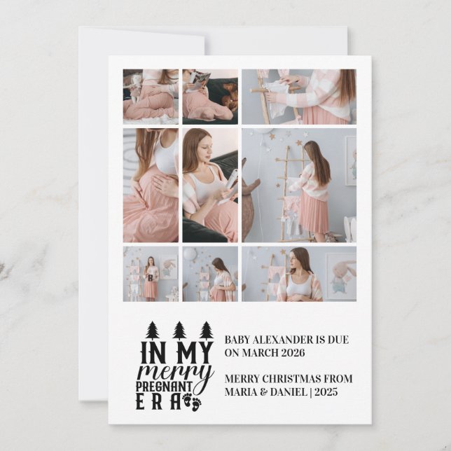 9 Photo In My Merry Pregnant Era Christmas Holiday Card (Front)